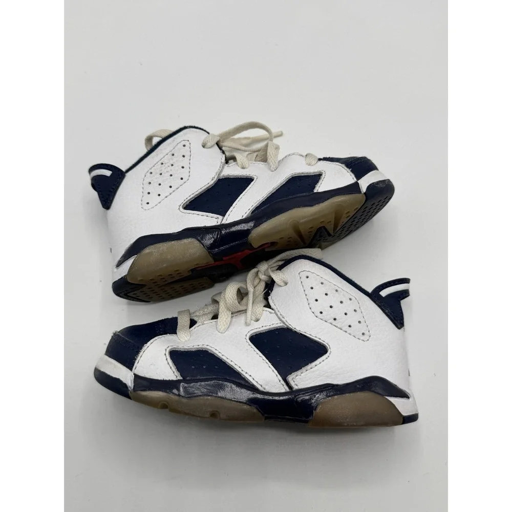 Jordan 6 Retro Olympic 384667-130 Toddler White Navy Size 7C